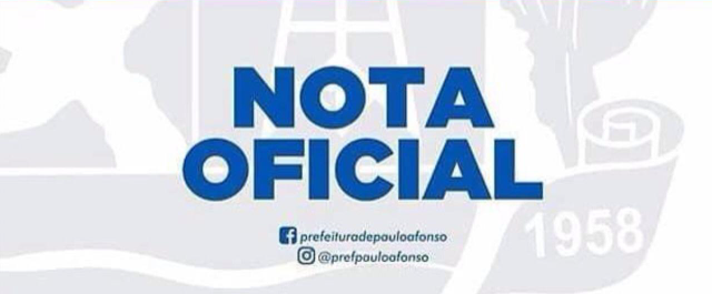 Nota oficial da Prefeitura de Paulo Afonso