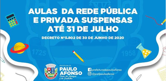 Novo decreto prevê continuidade de suspensão das aulas até 31 de julho